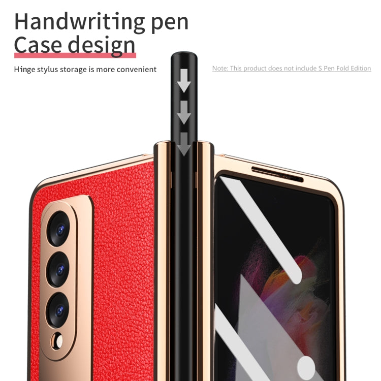For Samsung Galaxy Z Fold3 Litchi Texture Integrated Electroplating Hinge Flip Phone Case with Pen Slot