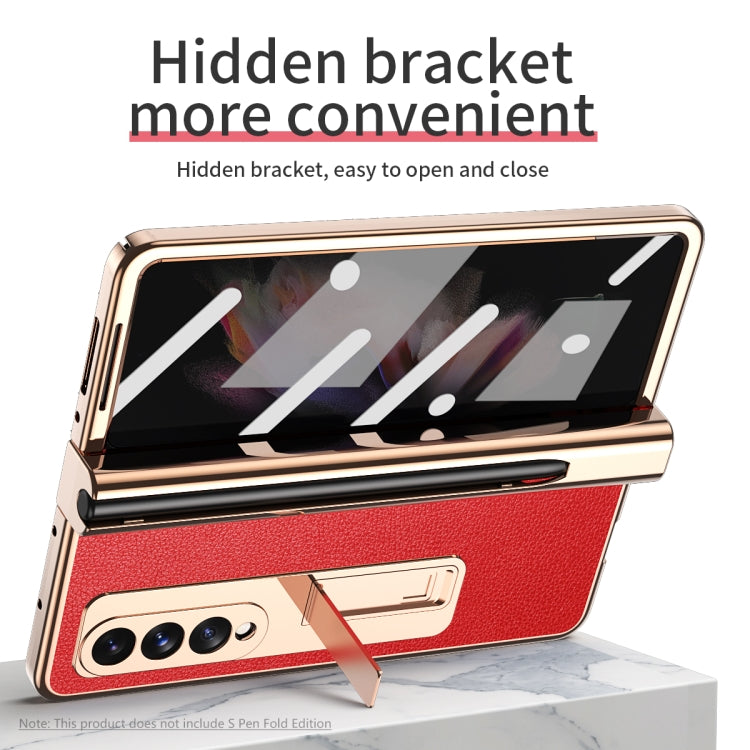 For Samsung Galaxy Z Fold3 Litchi Texture Integrated Electroplating Hinge Flip Phone Case with Pen Slot