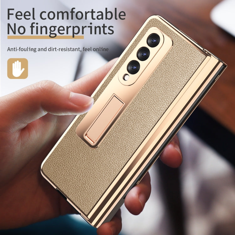 For Samsung Galaxy Z Fold3 Litchi Texture Integrated Electroplating Hinge Flip Phone Case with Pen Slot