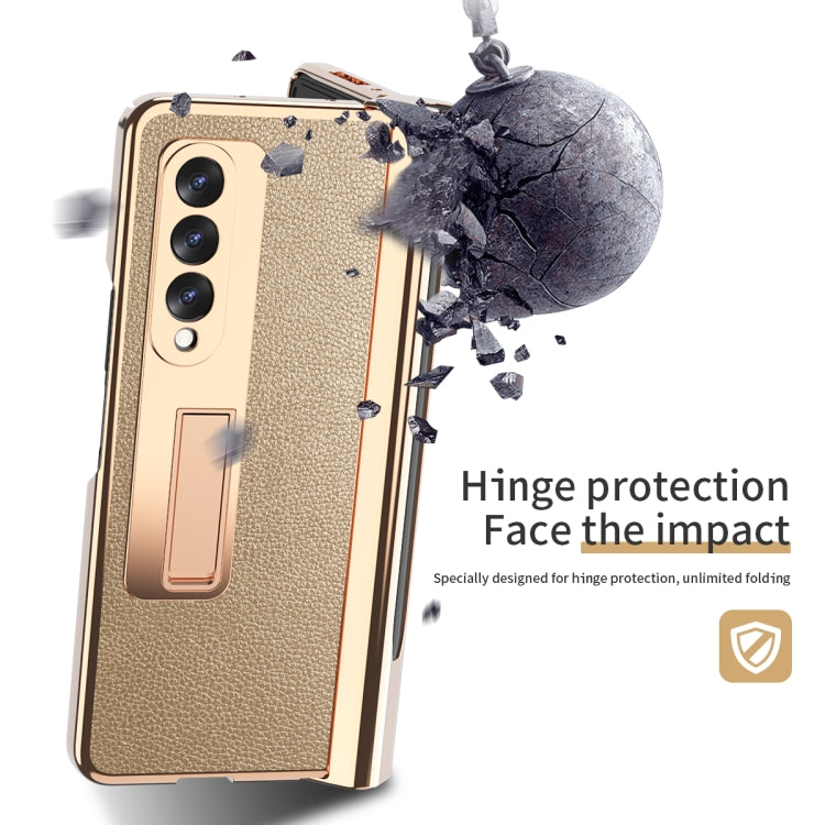 For Samsung Galaxy Z Fold3 Litchi Texture Integrated Electroplating Hinge Flip Phone Case with Pen Slot