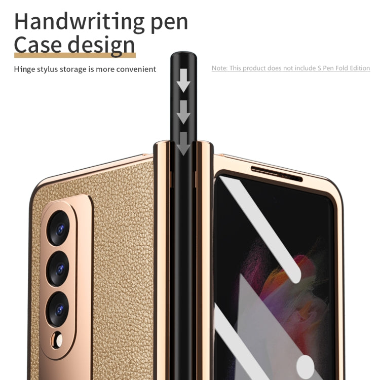 For Samsung Galaxy Z Fold3 Litchi Texture Integrated Electroplating Hinge Flip Phone Case with Pen Slot