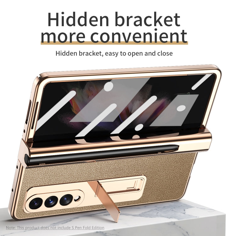 For Samsung Galaxy Z Fold3 Litchi Texture Integrated Electroplating Hinge Flip Phone Case with Pen Slot