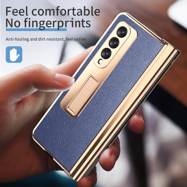 For Samsung Galaxy Z Fold3 Litchi Texture Integrated Electroplating Hinge Flip Phone Case with Pen Slot