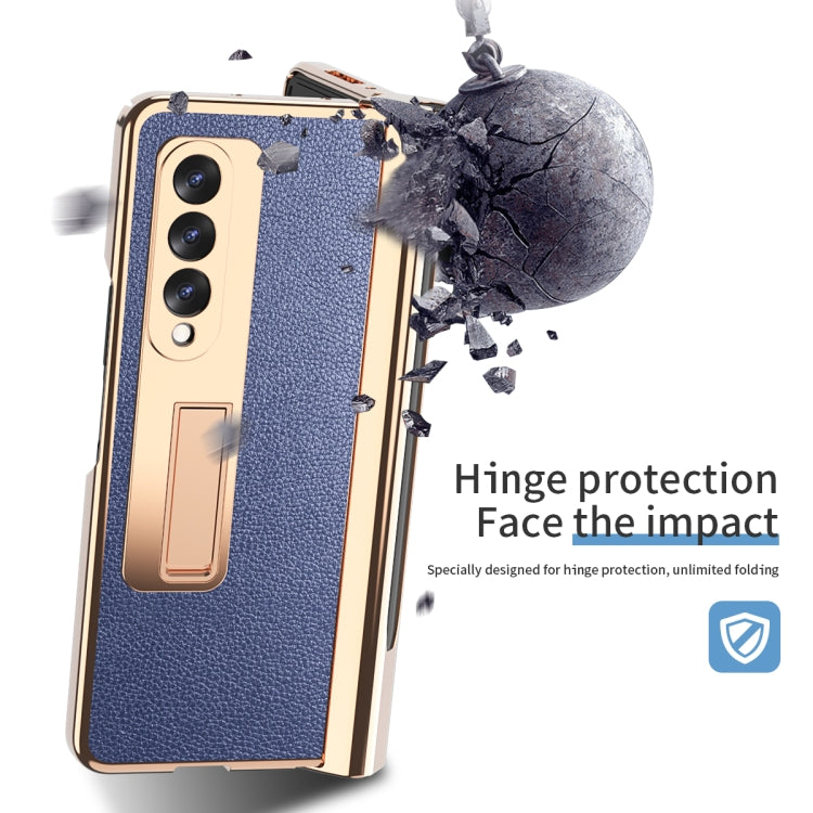 For Samsung Galaxy Z Fold3 Litchi Texture Integrated Electroplating Hinge Flip Phone Case with Pen Slot