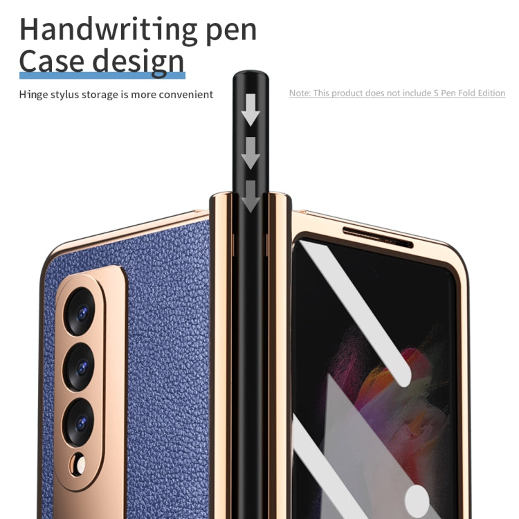 For Samsung Galaxy Z Fold3 Litchi Texture Integrated Electroplating Hinge Flip Phone Case with Pen Slot