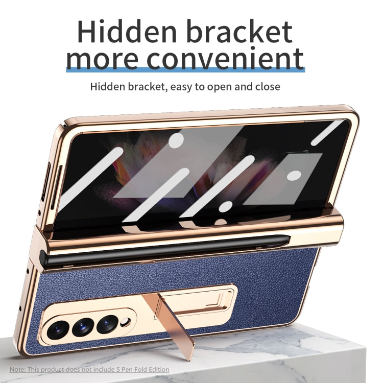 For Samsung Galaxy Z Fold3 Litchi Texture Integrated Electroplating Hinge Flip Phone Case with Pen Slot