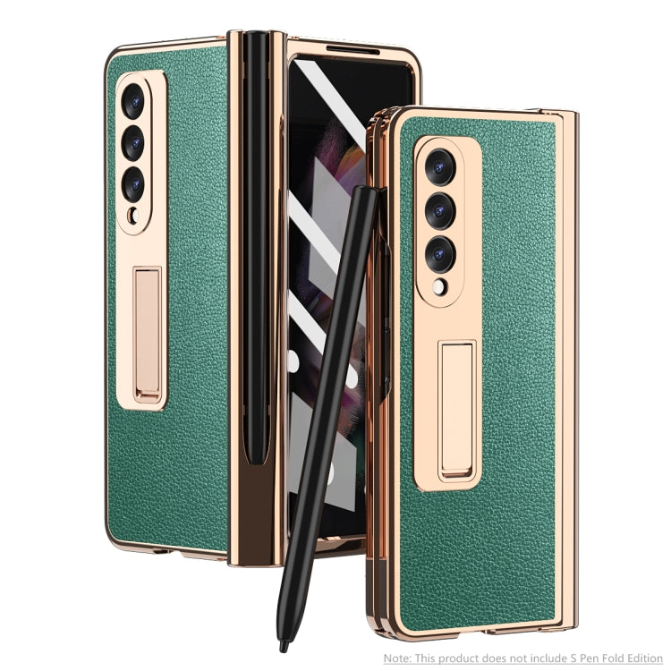 For Samsung Galaxy Z Fold3 Litchi Texture Integrated Electroplating Hinge Flip Phone Case with Pen Slot