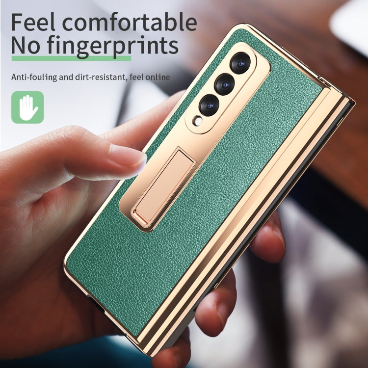 For Samsung Galaxy Z Fold3 Litchi Texture Integrated Electroplating Hinge Flip Phone Case with Pen Slot