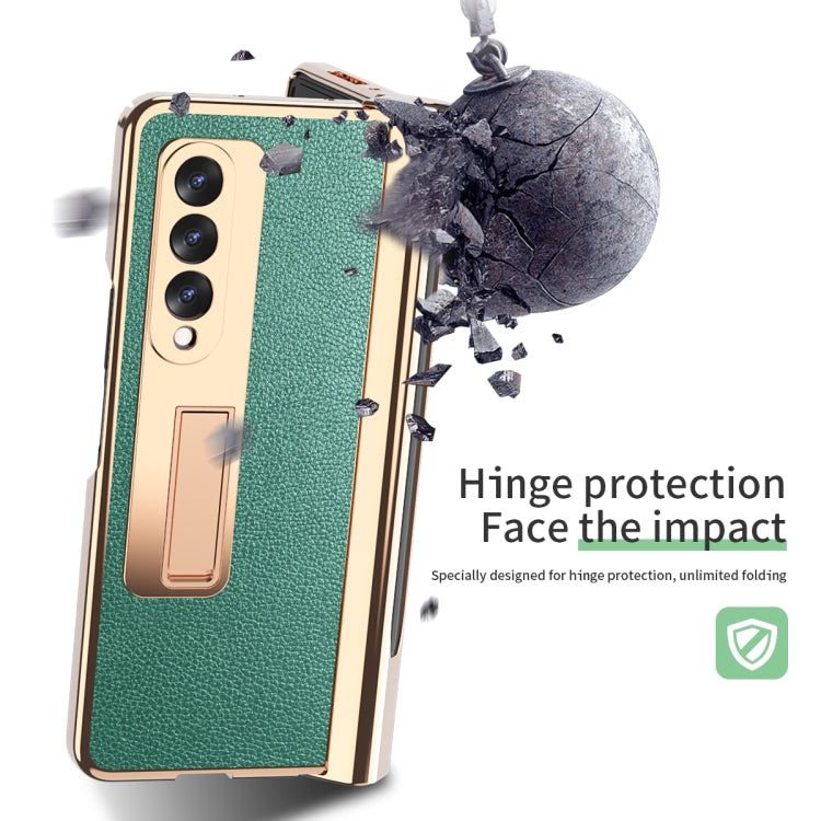 For Samsung Galaxy Z Fold3 Litchi Texture Integrated Electroplating Hinge Flip Phone Case with Pen Slot