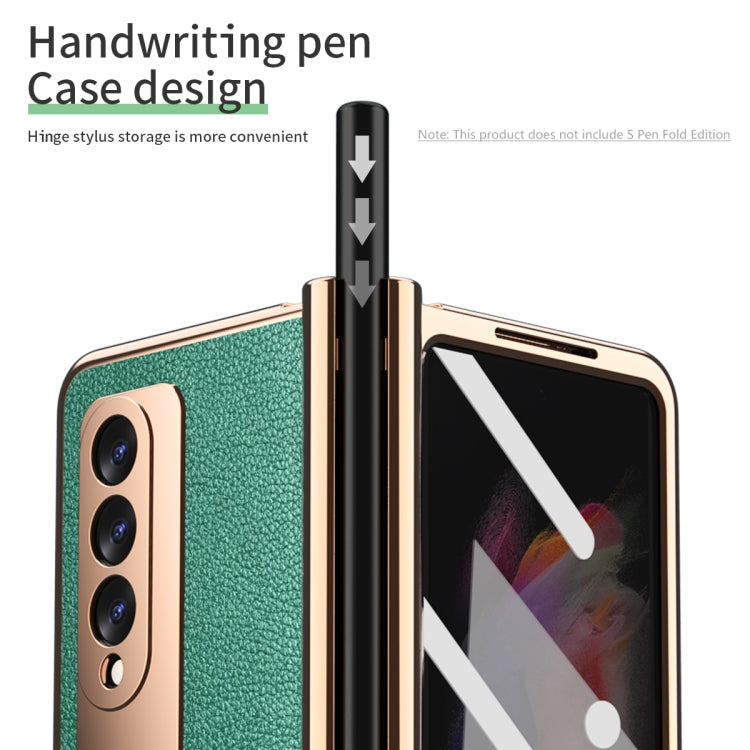 For Samsung Galaxy Z Fold3 Litchi Texture Integrated Electroplating Hinge Flip Phone Case with Pen Slot