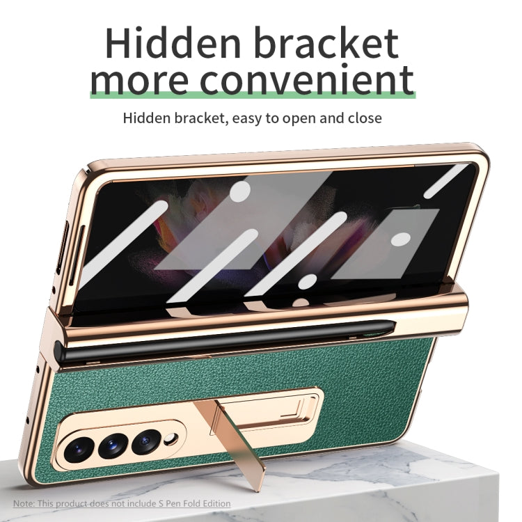 For Samsung Galaxy Z Fold3 Litchi Texture Integrated Electroplating Hinge Flip Phone Case with Pen Slot