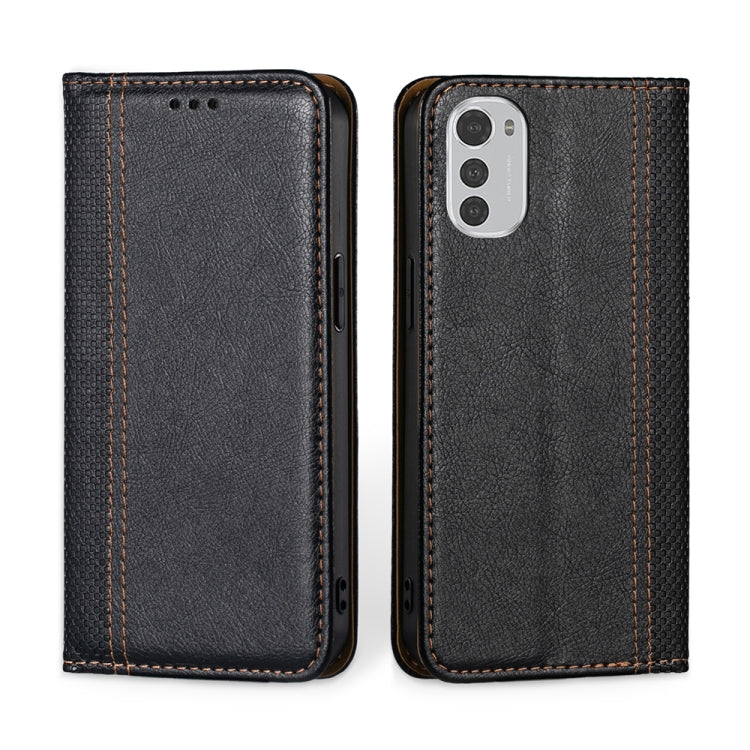 For Motorola Moto E32 4G Grid Texture Magnetic Flip Leather Phone Case