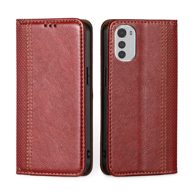 For Motorola Moto E32 4G Grid Texture Magnetic Flip Leather Phone Case