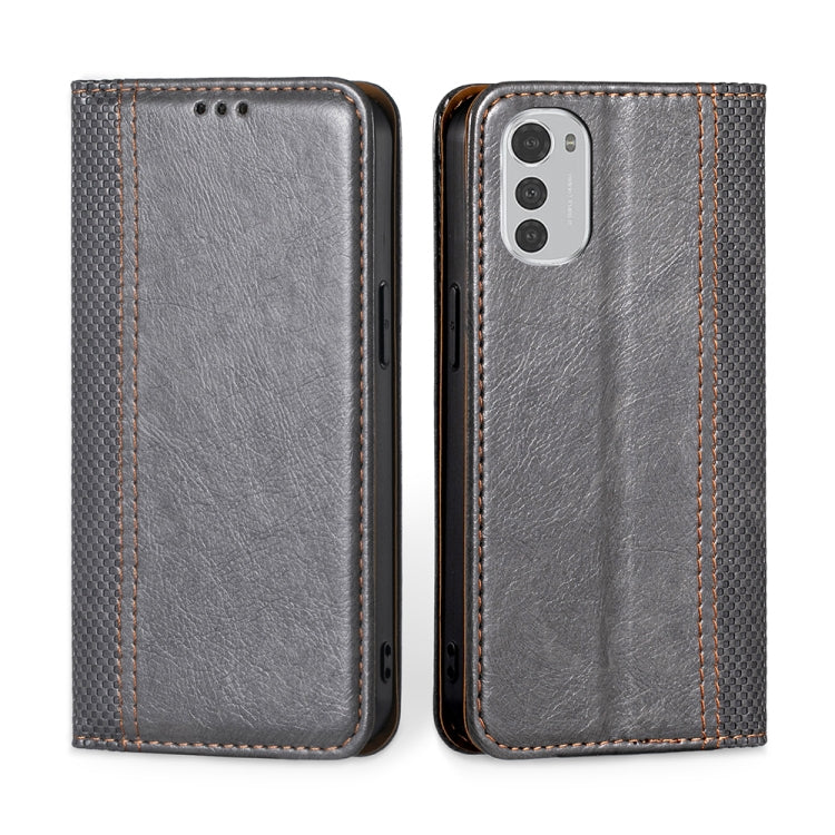 For Motorola Moto E32 4G Grid Texture Magnetic Flip Leather Phone Case