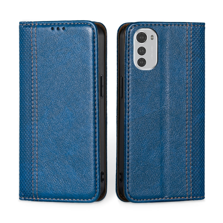For Motorola Moto E32 4G Grid Texture Magnetic Flip Leather Phone Case
