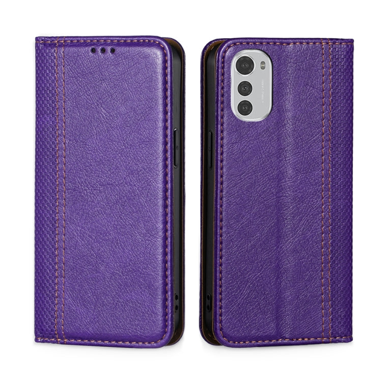 For Motorola Moto E32 4G Grid Texture Magnetic Flip Leather Phone Case