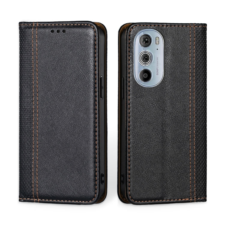 For Motorola Edge 30 Pro / Edge+ 2022 Grid Texture Magnetic Flip Leather Phone Case
