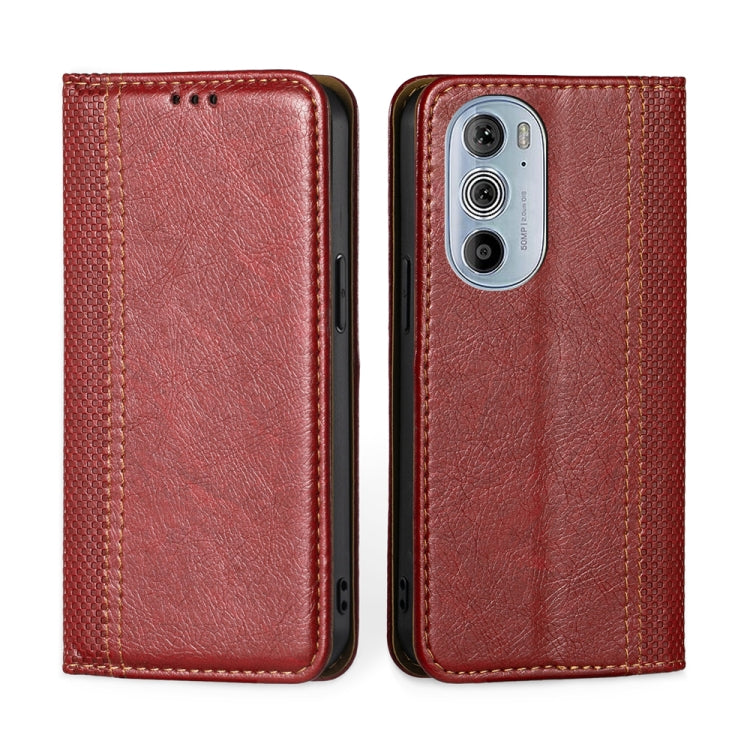 For Motorola Edge 30 Pro / Edge+ 2022 Grid Texture Magnetic Flip Leather Phone Case