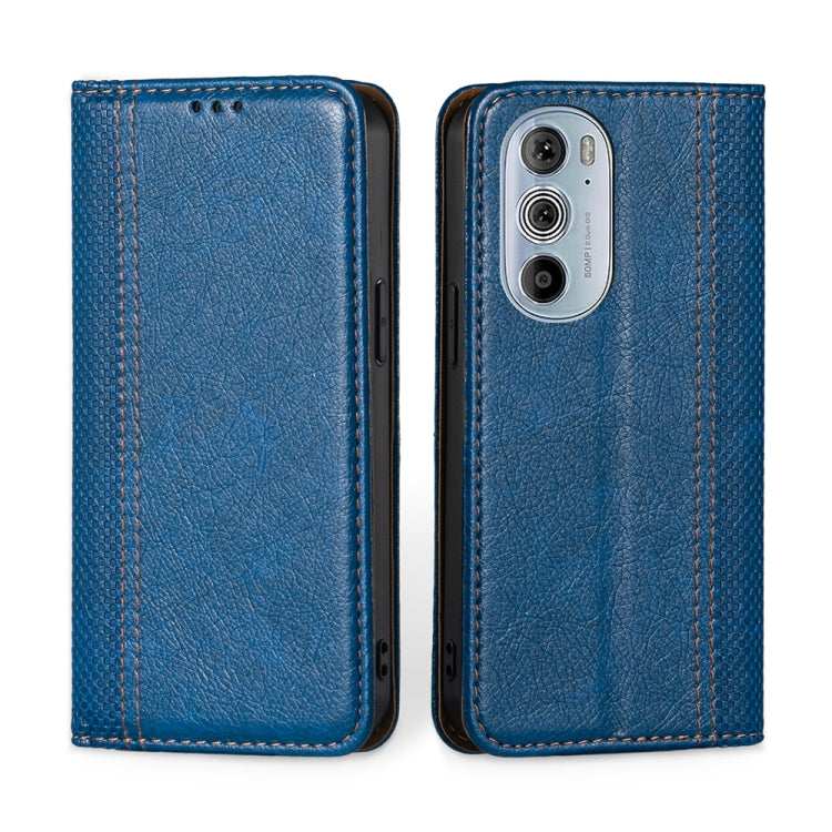 For Motorola Edge 30 Pro / Edge+ 2022 Grid Texture Magnetic Flip Leather Phone Case