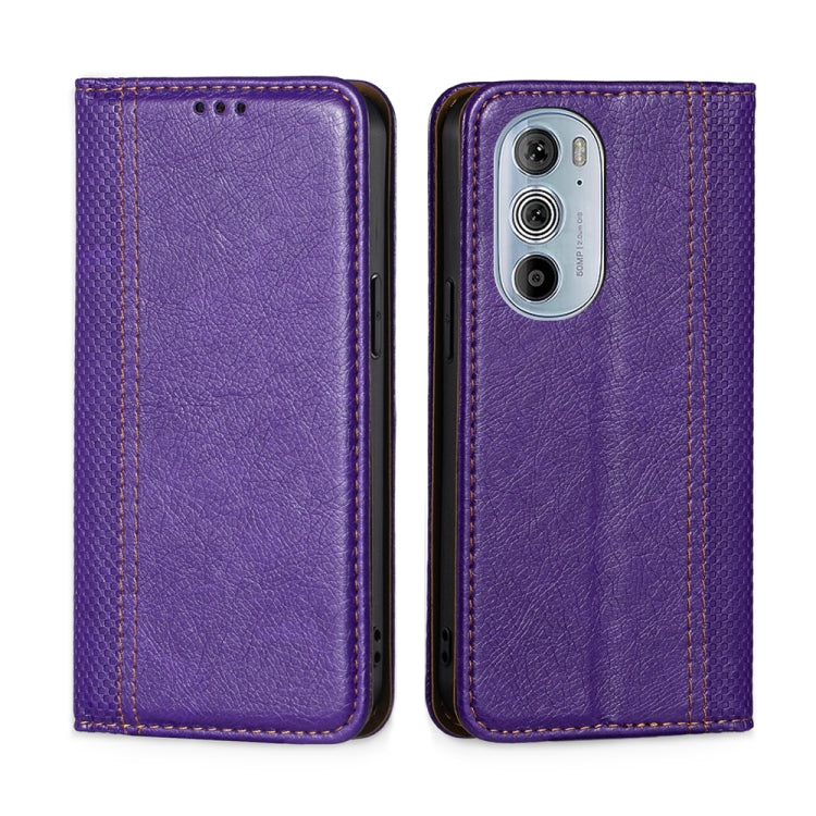 For Motorola Edge 30 Pro / Edge+ 2022 Grid Texture Magnetic Flip Leather Phone Case