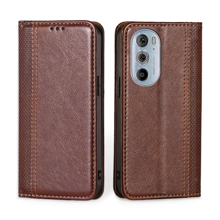 For Motorola Edge 30 Pro / Edge+ 2022 Grid Texture Magnetic Flip Leather Phone Case