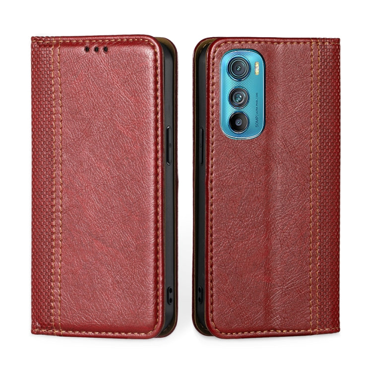 For Motorola Edge 30 Grid Texture Magnetic Flip Leather Phone Case