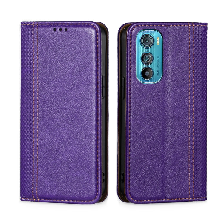 For Motorola Edge 30 Grid Texture Magnetic Flip Leather Phone Case
