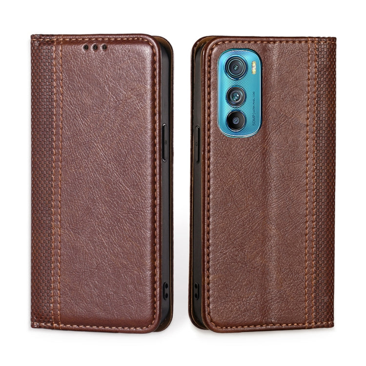 For Motorola Edge 30 Grid Texture Magnetic Flip Leather Phone Case