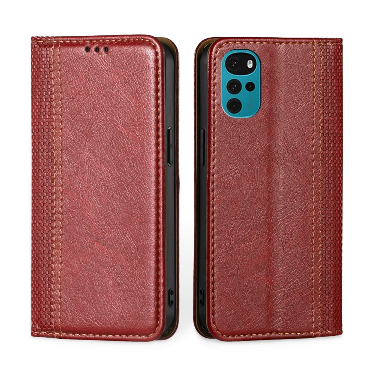For Motorola Moto G22 Grid Texture Magnetic Flip Leather Phone Case