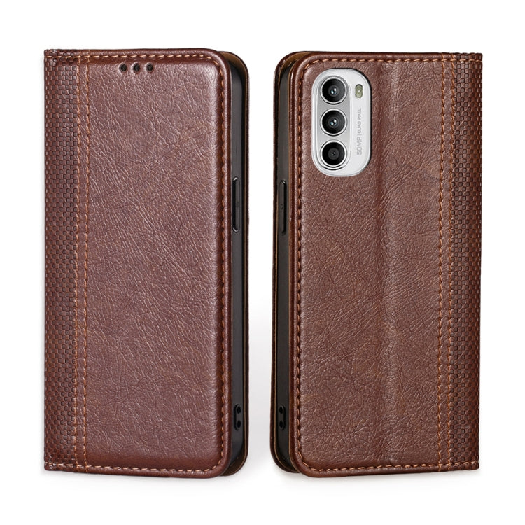 For Motorola Moto G52 4G / Moto G82 5G Grid Texture Magnetic Flip Leather Phone Case