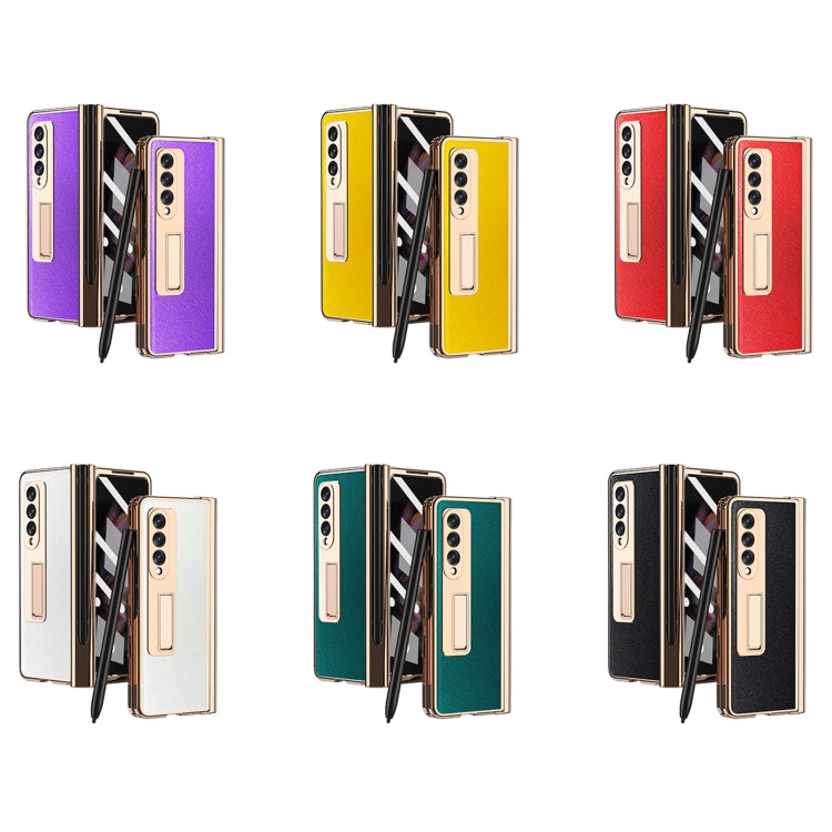 For Samsung Galaxy Z Fold3 Cross Texture Integrated Electroplating Hinge Flip Phone Case with Pen Slot