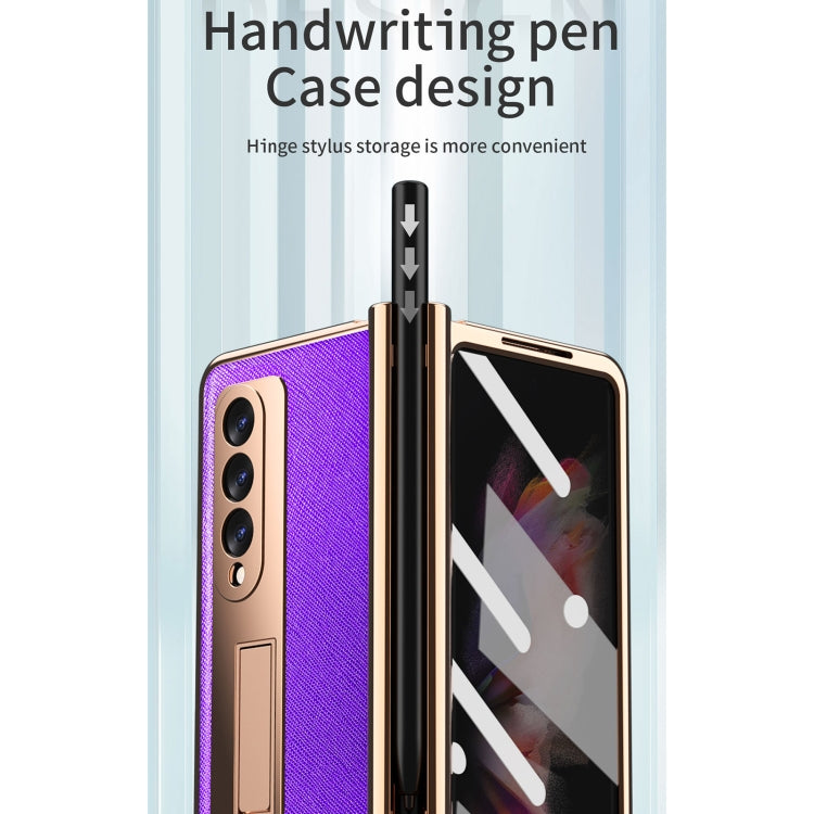 For Samsung Galaxy Z Fold3 Cross Texture Integrated Electroplating Hinge Flip Phone Case with Pen Slot