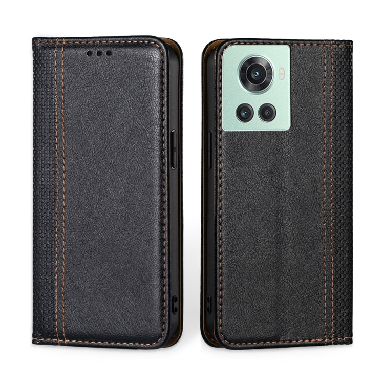 For OnePlus Ace / 10R Grid Texture Magnetic Flip Leather Phone Case