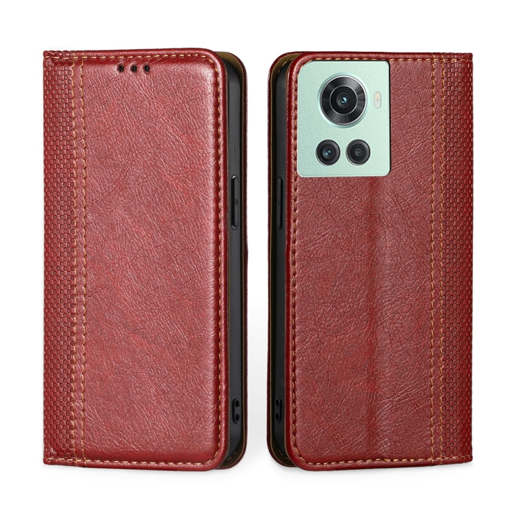 For OnePlus Ace / 10R Grid Texture Magnetic Flip Leather Phone Case