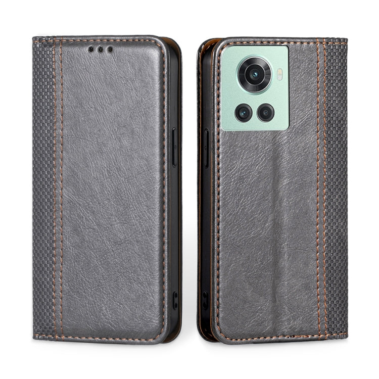 For OnePlus Ace / 10R Grid Texture Magnetic Flip Leather Phone Case