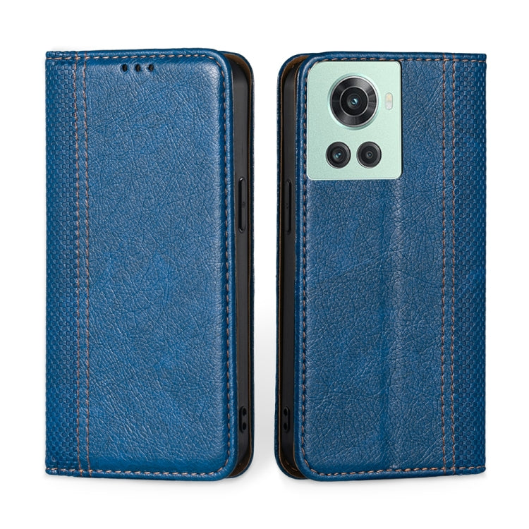 For OnePlus Ace / 10R Grid Texture Magnetic Flip Leather Phone Case