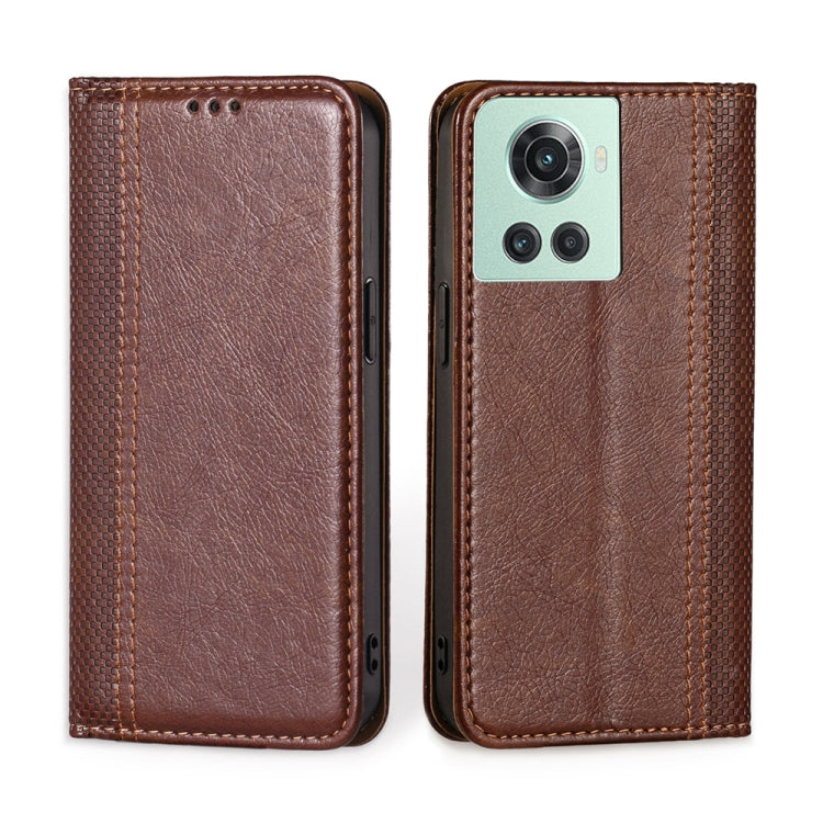 For OnePlus Ace / 10R Grid Texture Magnetic Flip Leather Phone Case