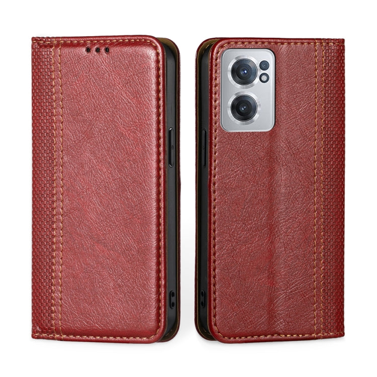 For OnePlus Nord CE 2 5G Grid Texture Magnetic Flip Leather Phone Case