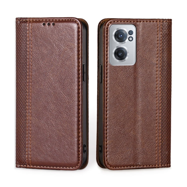 For OnePlus Nord CE 2 5G Grid Texture Magnetic Flip Leather Phone Case