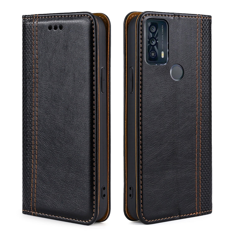 For TCL 20B 6159K Grid Texture Magnetic Flip Leather Phone Case