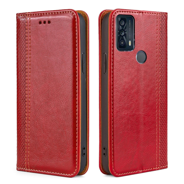 For TCL 20B 6159K Grid Texture Magnetic Flip Leather Phone Case