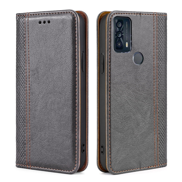 For TCL 20B 6159K Grid Texture Magnetic Flip Leather Phone Case