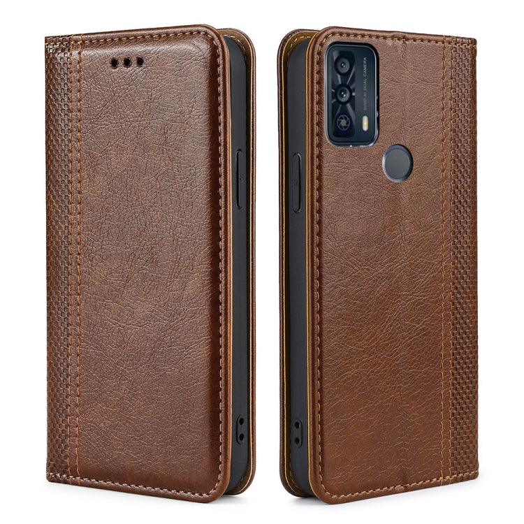 For TCL 20B 6159K Grid Texture Magnetic Flip Leather Phone Case