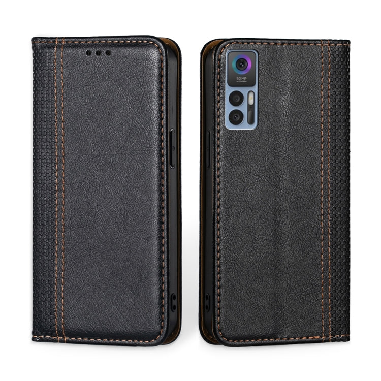 For TCL 30 5G / 30+ 5G Grid Texture Magnetic Flip Leather Phone Case