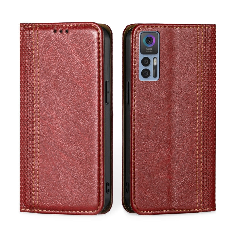 For TCL 30 5G / 30+ 5G Grid Texture Magnetic Flip Leather Phone Case
