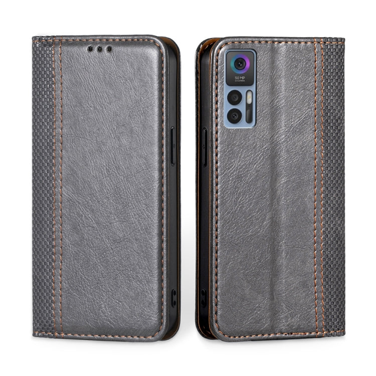 For TCL 30 5G / 30+ 5G Grid Texture Magnetic Flip Leather Phone Case