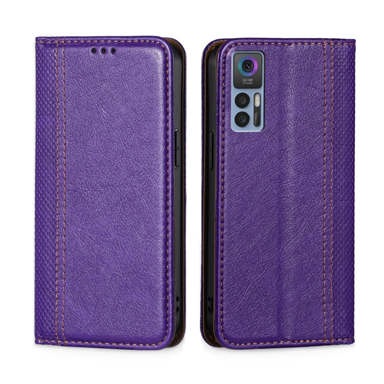 For TCL 30 5G / 30+ 5G Grid Texture Magnetic Flip Leather Phone Case