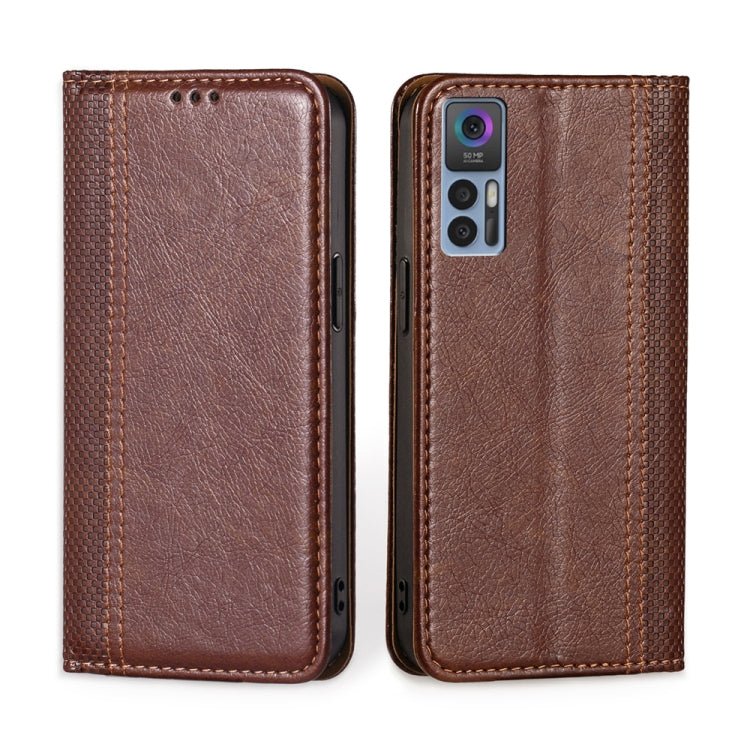 For TCL 30 5G / 30+ 5G Grid Texture Magnetic Flip Leather Phone Case