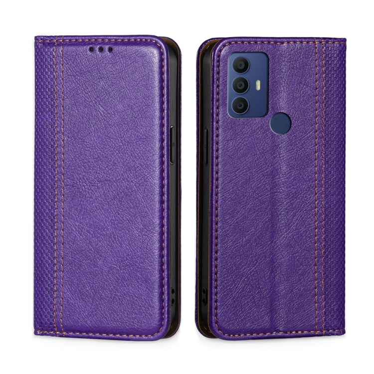 For TCL 30 SE/306/305 & Sharp Aquos V6 Grid Texture Magnetic Flip Leather Phone Case