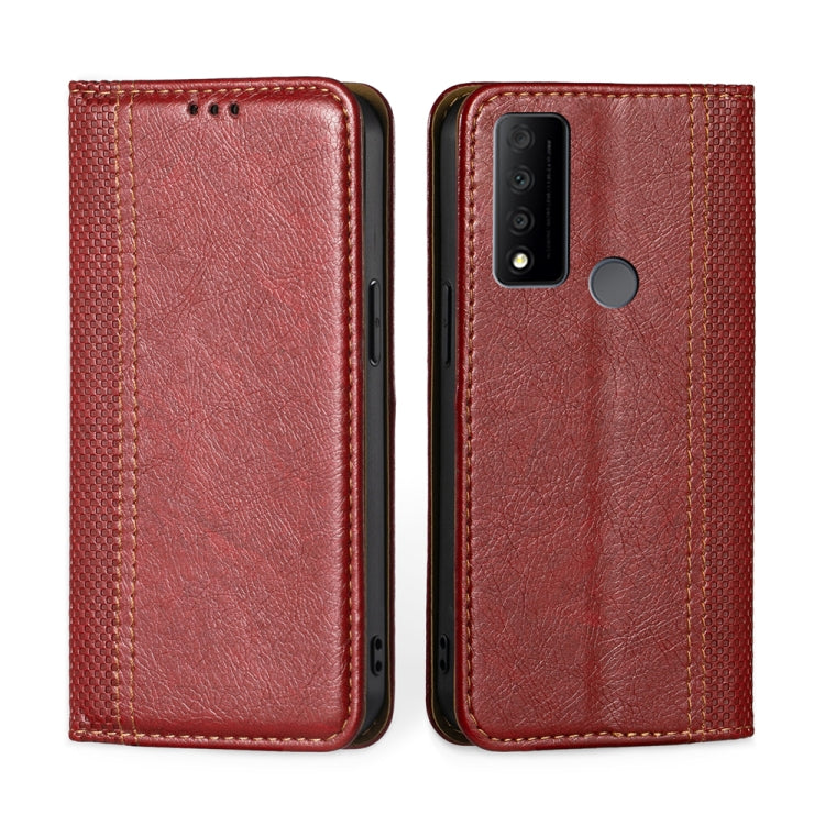 For TCL 30 V 5G T781S Grid Texture Magnetic Flip Leather Phone Case
